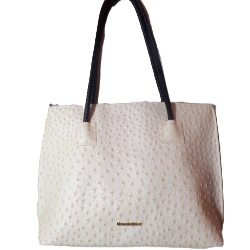 MONTANA WEST CREAM FAUX LEATHER OSTRICH EMBOSSED TOTE BAG
